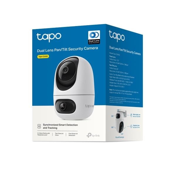 TP-Link Tapo C245D, IP-säkerhetskamera, inomhus, Trådlös, Innertak/vägg, Vit, Sfärisk