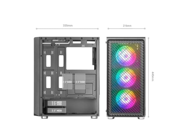 Mars Gaming MCF, Midi Tower, PC, Svart, ATX, micro ATX, Mini-ITX, Spela, Bärnsten, Blå, Grön, Röd