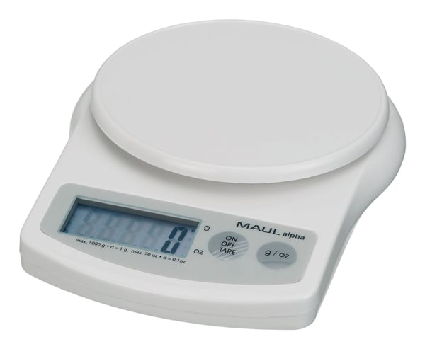 MAUL 1645002, Sähkökäyttöinen postivaaka, 5 kg, 1 g, 2 g, Valkoinen, Digitaalinen