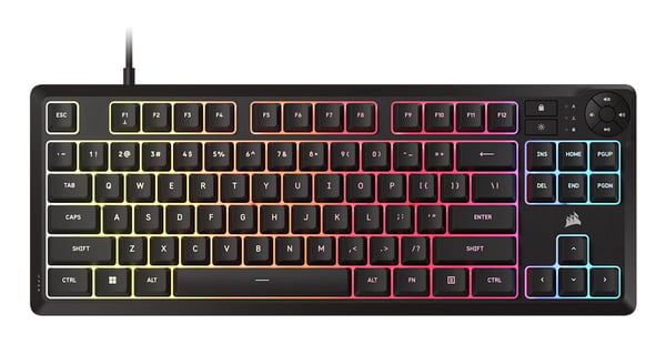 Corsair K55 CORE TKL, Langallinen, USB, Kalvokytkin, QWERTY, RGB LED, Musta
