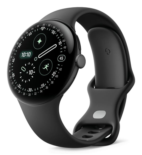 Google Pixel Watch 4 - 45 mm - mattsvart aluminium - smart klocka med aktivt band - fluoroelastomer med mjukt beröringsskikt - obsidian - bandstorl...