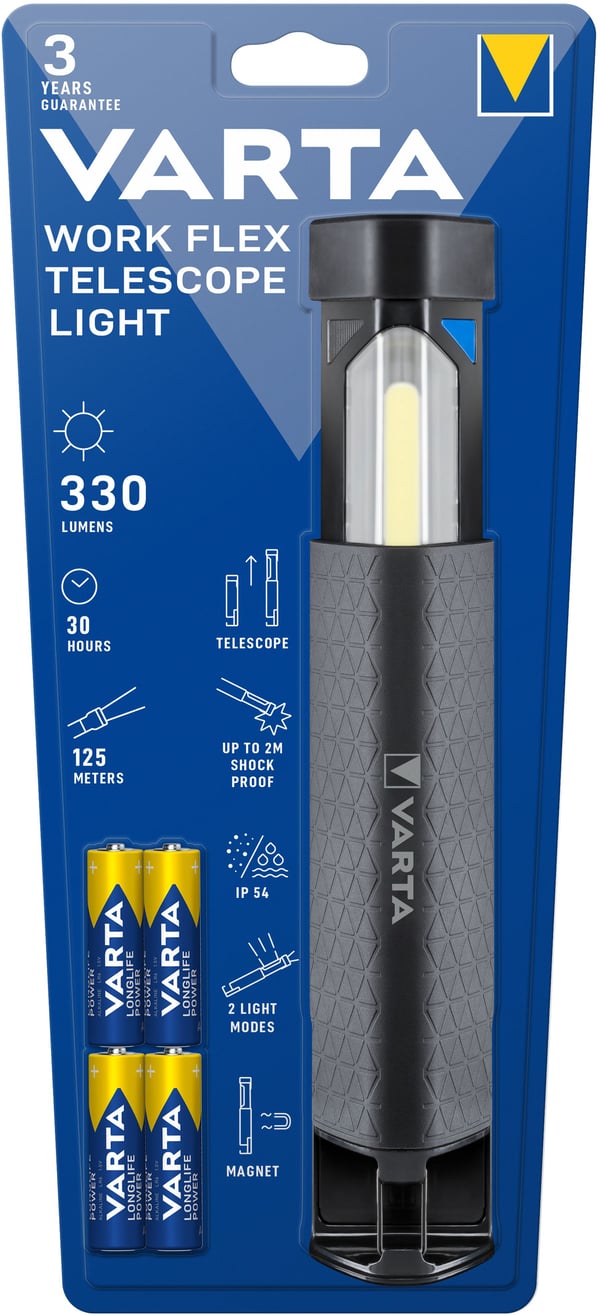 Varta Work Flex, LED, 322,2 g, IPX4, Musta