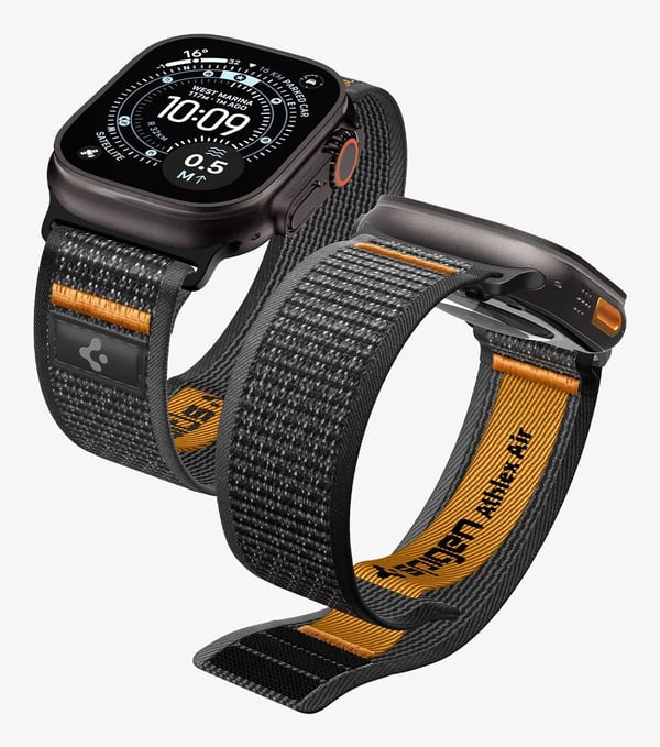Spigen Athlex Air 2, Yhtye, Älykello, musta, Oranssi, Apple, Apple - Apple Watch Ultra 3 (49mm), Apple - Apple Watch Ultra 2 (49mm), Apple - Apple ...