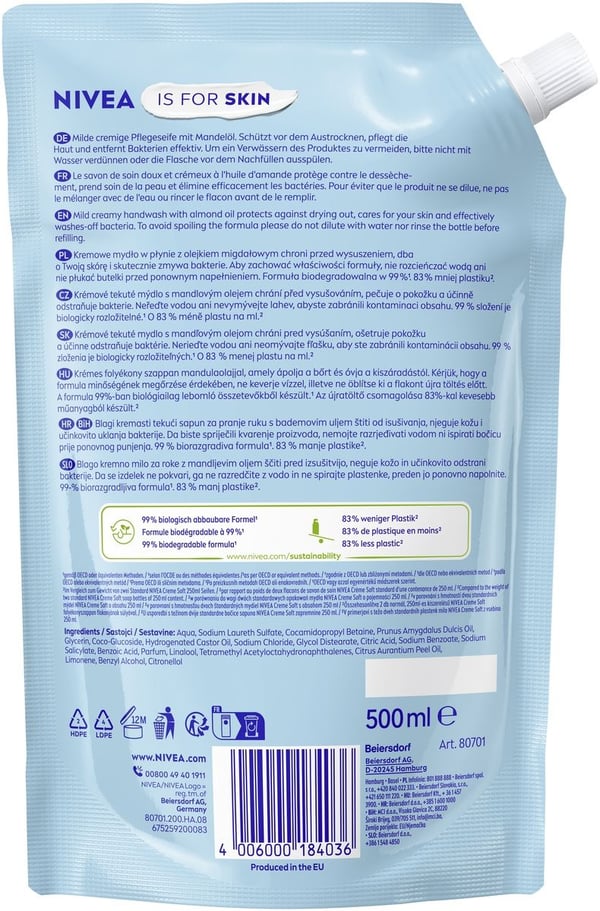 Nivea MYDŁO W płynie zapas Cream Soft 500ml - 0180701