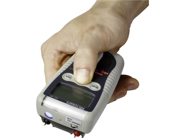 Voltcraft käsikäyttöinen yleismittari digitaalinen VC-20 Roiskevesisuojattu (IP54) CAT IV 600 V Näyttö (lukemat): (VC-20)