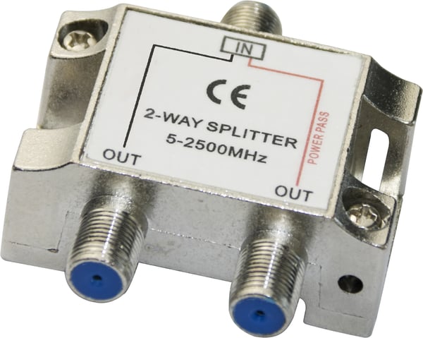 DELTACO - Linjedelare - 2-way, F-connectors, DC pass, Class A - silver