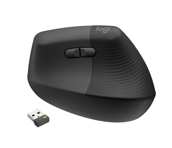 Logitech Lift for Business - Vertikal mus - ergonomisk - 6 knapper - trådløs - Bluetooth, 2.4 GHz - Logitech Logi Bolt USB-mottaker - grafitt