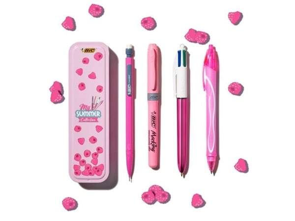 BIC Summer Pink Box, Klips, Uttrykkbar kulepenn med hengefeste, Gjenfyllbar, Svart, Blå, Grønn, Rød, 5 stykker