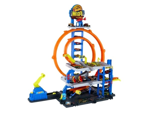 Hot Wheels City Mega Garage JBM74 leikkisetti 1:64, auto ja helikopteri