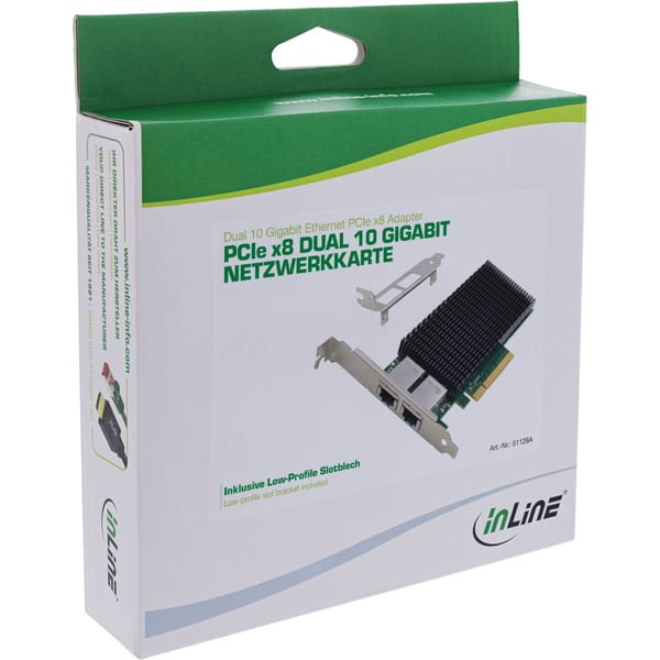 InLine Dual 10 Gigabitin verkkokortti - 2x RJ45 10Gb/s - PCIe x8 (51128A)
