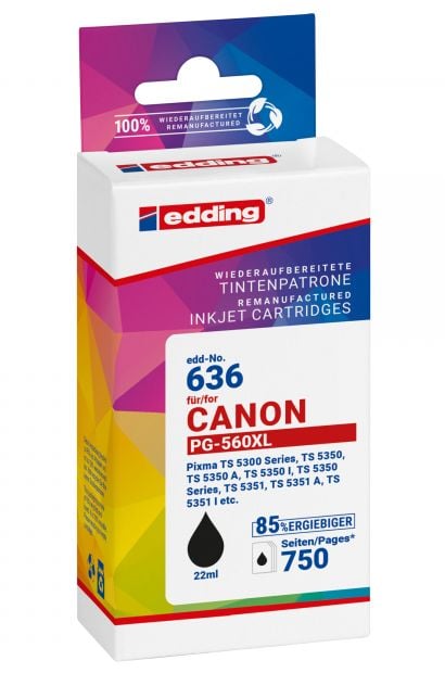 Edding EDD-636, musta, 22 ml, 1 kpl, 750 sivua, Kertapakkaus
