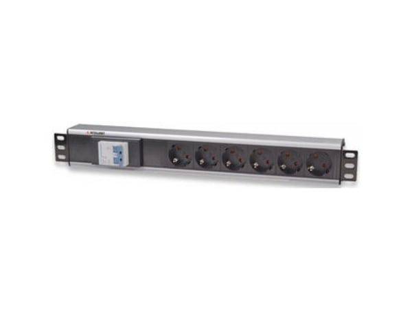 Techly I-CASE STRIP-16SH, Grunnleggende, 1.5U, Enkelfaset, Horisontal, Aluminium, Sort, Sølv