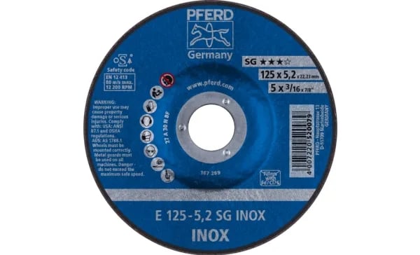 PFERD 62212523, Kappeskive, Rustfritt stål, 12,5 cm, Alle merker, Nedsenket senter, 2,22 cm