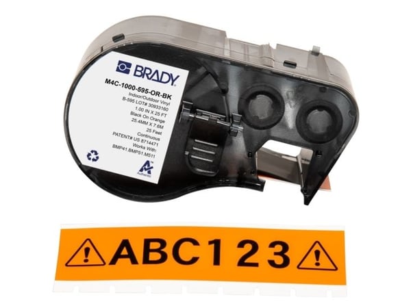 Brady M4C-1000-595-OR-BK, musta, Oranssi, Itse kiinnittyvä tulostintarra, Merkintänauha, Vinyyli, Lämpösiirto, Akryyli