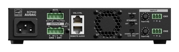 Audac AUDAC SCP224 Kompakti kaksikanavainen tehovahvistin 2 x 240 W (4 Ohm) / 480 W (70/100 V)