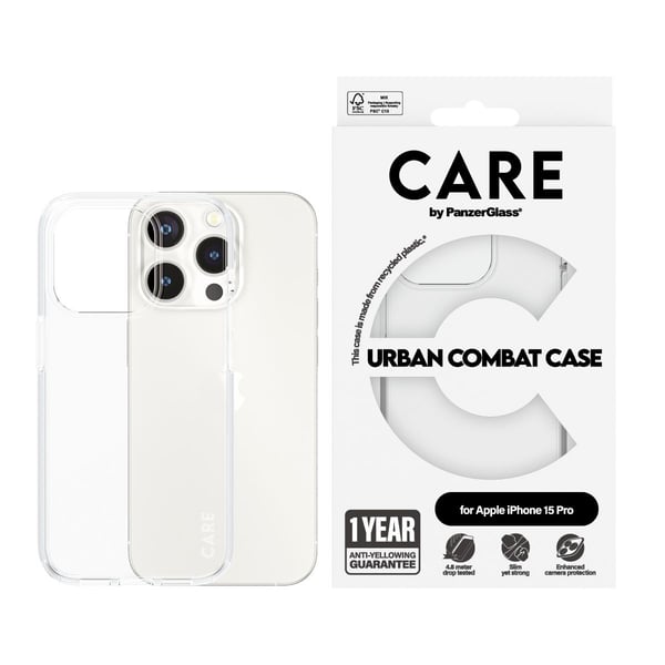 CARE by PanzerGlass Urban Combat - Bakdeksel for mobiltelefon - termoplastisk polyuretan (TPU), polykarbonat (PC), oleofobisk belegg - klar