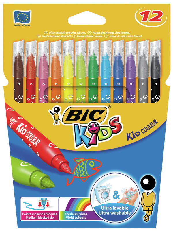 BIC KiDS KID COULEUR - Markering - icke-permanent - blandfärger - vattenbaserat bläck - 0.8 mm - medel (paket om 12)