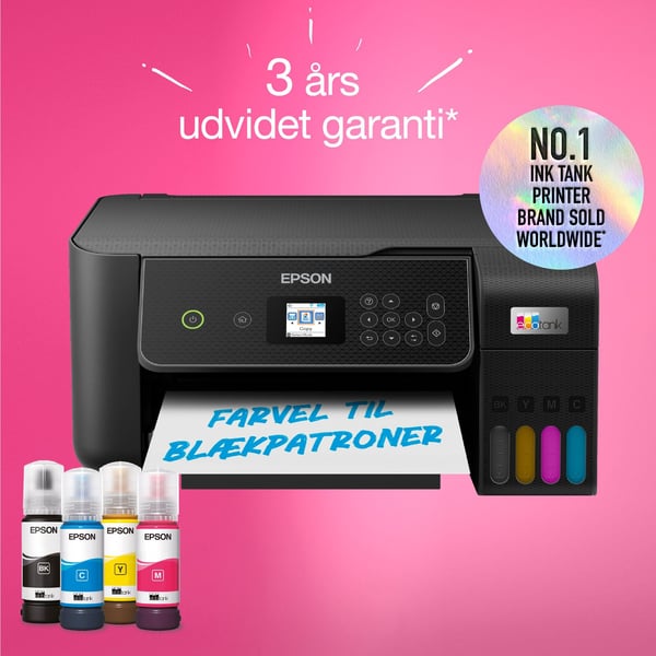 Epson EcoTank ET-2870 - Multifunksjonsskriver - farge - ink-jet - ITS - A4 (medie) - opp til 10 spm (trykking) - 100 ark - Wi-Fi, USB - svart