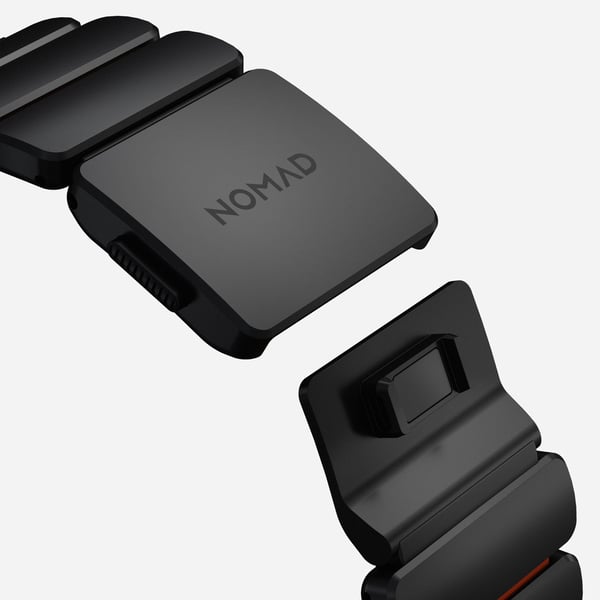Nomad Stratos Apple Watch -ranneke, 49 mm, titaani/FKM, musta/oranssi