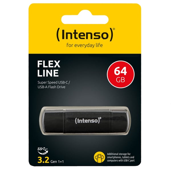 Intenso Flex Line - USB-flashstasjon - 64 GB - USB 3.2 Gen 1 / USB-C - svart