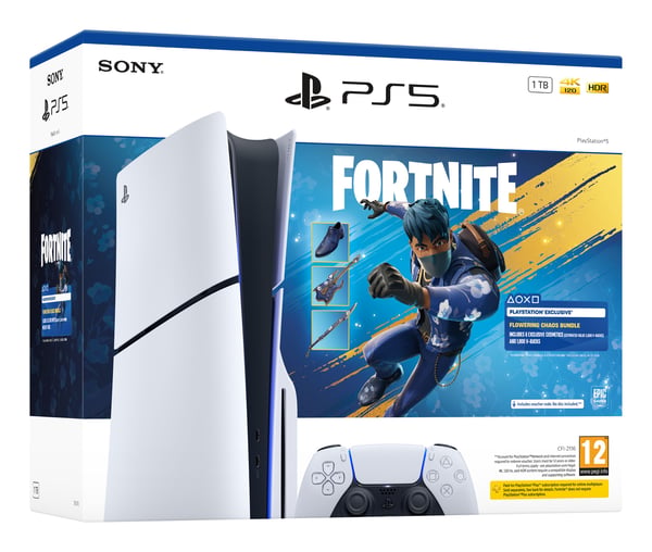 Sony PS5 Slim -pelikonsoli 1 TB levyasemalla, Fortnite Flowering Chaos -paketti