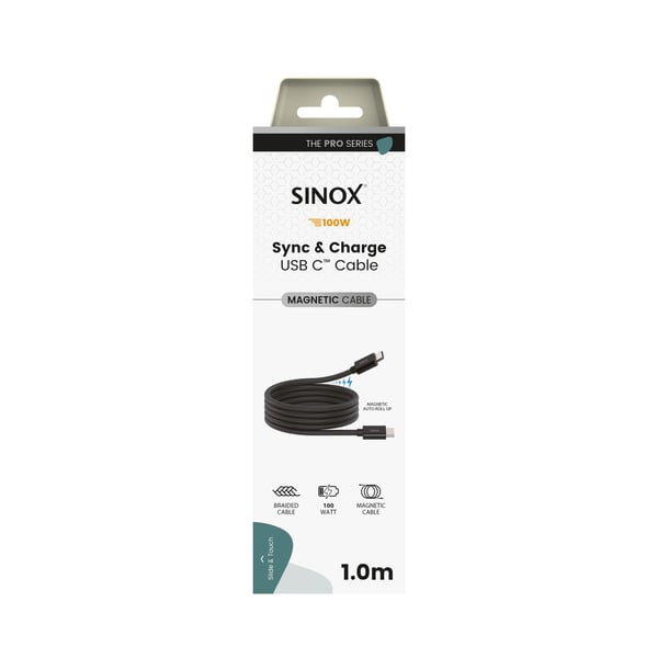 Sinox PRO USB C 2.0 magnetisk kabel. 1 m svart
