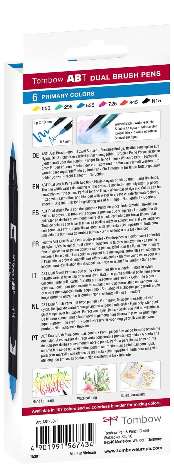 Tusj Tombow ABT Dual Brush 6C-1 Basic assorterte farger - (6 stk./pakning)