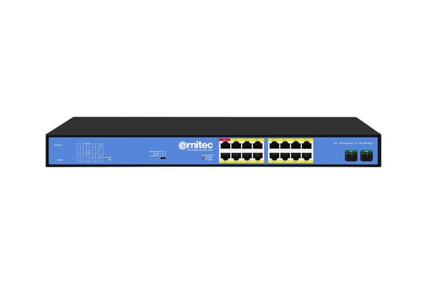 Ernitec - Switch - Intelligent - ikke-styrt - 16 x 10/100/1000 (PoE) + 2 x Gigabit SFP - stasjonær, rackmonterbar - PoE