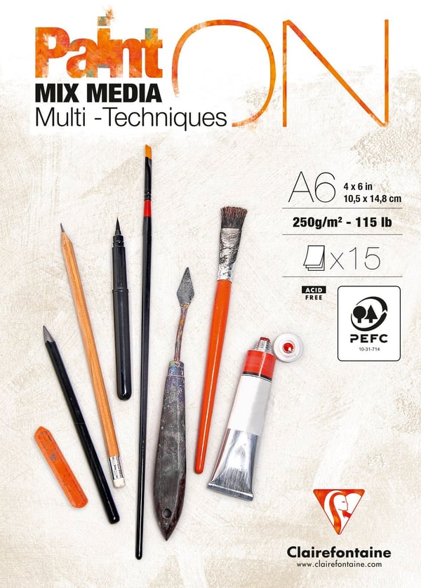Paint-On Blok A6 250gram 15 ark hvidt papir, multi teknik, toplimet