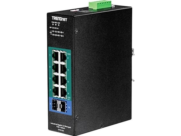 TRENDnet TI-PG102I - Switch - Administrerad - 8 x 10/100/1000 (PoE+) + 2 x Gigabit SFP - DIN-skenmonterbar - PoE+ (240 W) - likström - TAA-kompatibel