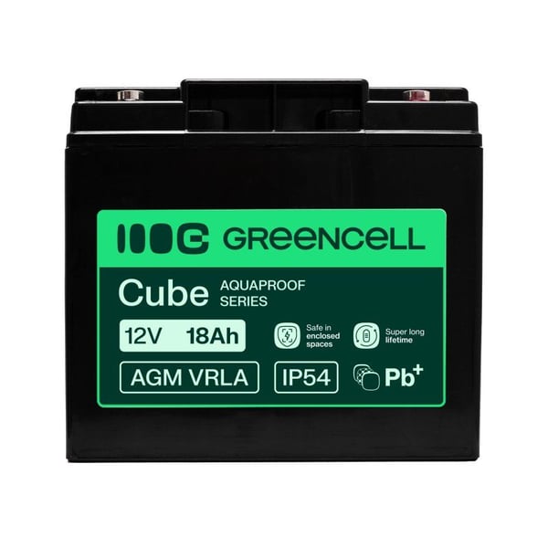 Green Cell AGM12V18AH-H, Sealed Lead Acid (VRLA), 12 V, 18 ah, 1 kpl, 5 vuosi/vuosia, musta