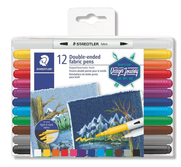 STAEDTLER 3190 - Märkpenna med dubbel spets - för ljus tyg, dark fabrics - blandfärger - fin / ultrafin (paket om 12)