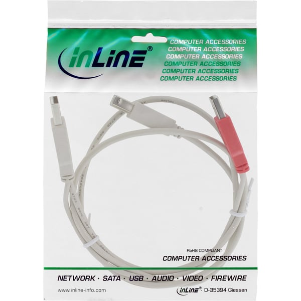 InLine 34510X, 1 m, 2 x USB A, USB B, Hane/Hane, 0,48 Gbit/s, Beige