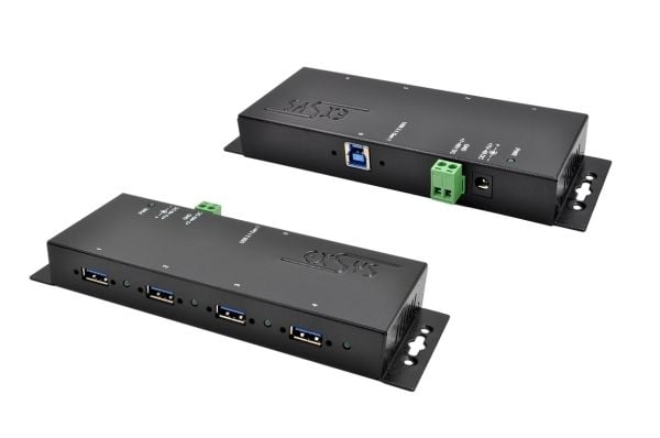 Exsys EX-1183HMVS-2 - Hubb - 15 KV ESD surge protection, metal - 4 x USB 3.2 Gen 1 - väggmonterbar, DIN-skenmonterbar, bordsmonterbar