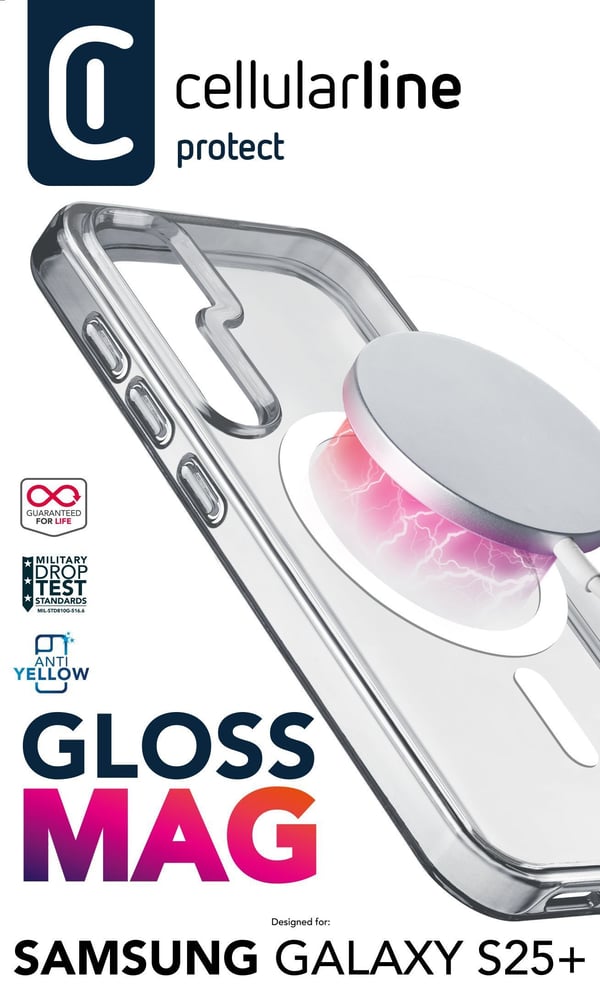 Cellular Line Gloss Mag - Baksidesskydd för mobiltelefon - magnetisk - MagSafe-kompatibilitet - transparent - för Samsung Galaxy S25+