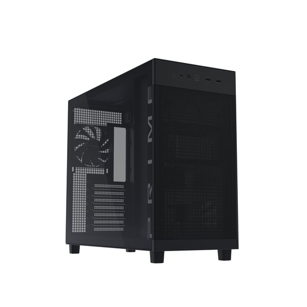 ASUS Prime AP303 - ATX-hölje - micro ATX - genomskinlig sidopanel (härdat glas) - ingen strömförsörjning - svart - USB/ljud