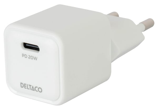 Deltaco USB-C mini-lader sieniinis ikroviklis 1x USB-C, PD 20 W, hvit / USBC-AC150