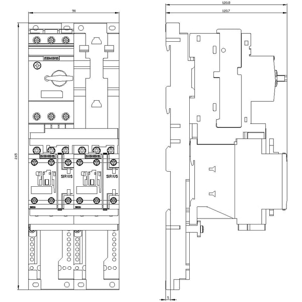 Siemens 3RA2220-1GB24-0AP0 3RA22201GB240AP0 Verbraucherabzweig Motorleistung bei 400 V 2.2 kW 690 V Nennstrom 4.9 A, 265 mm, 104 mm, 296,5 mm, 146,...