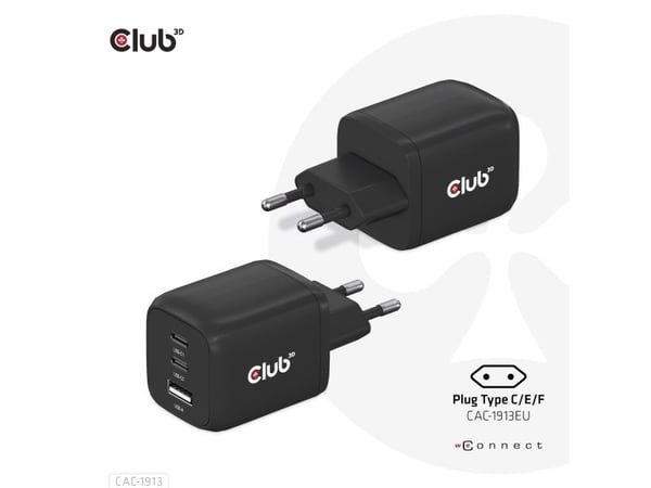 Club3D matkalaturi 2xUSB tyyppi C, 1xUSB tyyppi A, PD 65W vähittäismyyntipakkaus