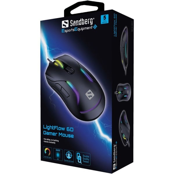 Sandberg LightFlow 6D - Mus - optisk - 6 knapper - kablet - USB - hengeboks