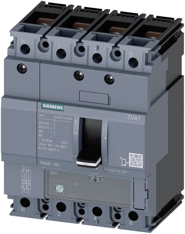 Siemens 3VA1150-5GE42-0AA0 strømbryter, 1 stk. Innstillingsområde (strøm): 35–50 A Koblingsspenning (maks.): 690 V/AC (B x H x D) 101,6 x 130 x 70 ...