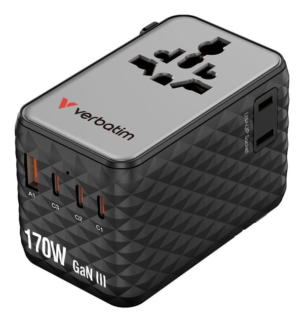 Verbatim Charge 'n' Travel - Strømadapter - GaN III, universal - 170 Watt - 10 A - Power Delivery 3.0 + PPS, Power Delivery 3.1, QC 3.0, QC 4.0+, U...