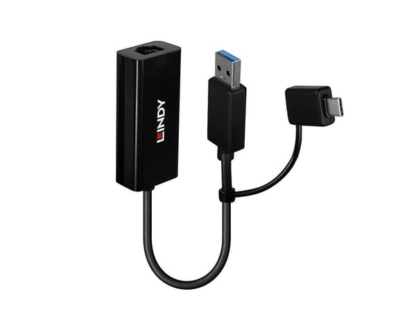 Lindy 43412, Koblet med ledninger (ikke trådløs), USB, Ethernet, 5000 Mbit/s, Svart