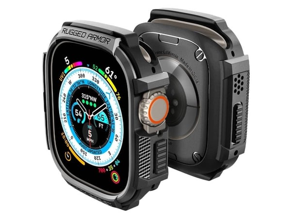 Spigen Rugged Armor, Etui, Smartklokke, Svart, Apple, Apple Watch Ultra, Ripebestandig, Sjokkresistent