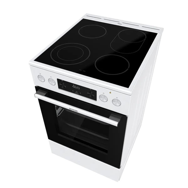 Gorenje GECS5C60WPA, Frittstående komfyr, Hvit, Knapper, Rotasjon, Sølv, Metall, LED