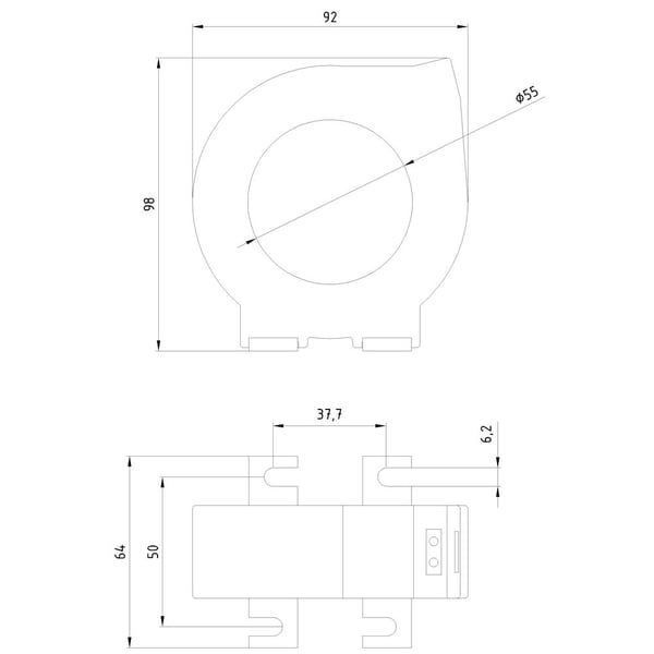 Siemens 3UL2303-1A 3UL23031A differensstrømstransformator, ledninggjennomføring Ø: 55 mm, montering på DIN-skinne, 1 stk., 207 g, 111 mm, 108 mm, 4...