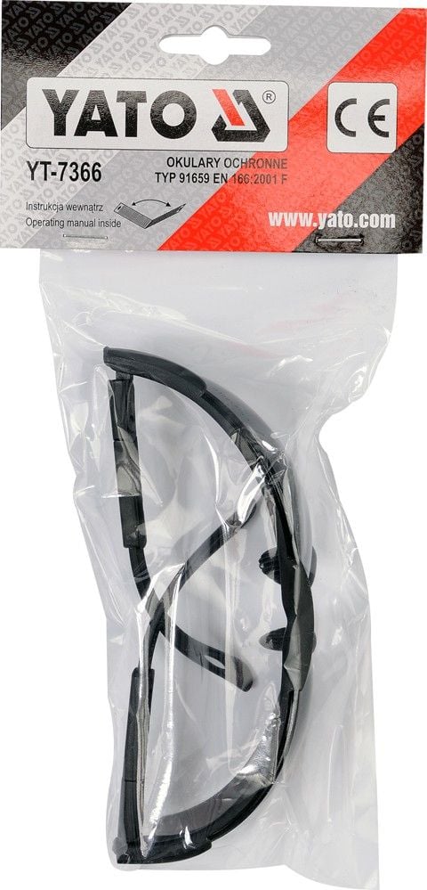 Yato YT-7366, vernebriller, sliping, EN166, EN172, svart, svart, plast, polykarbonat