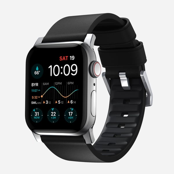 Nomad Active Band Pro, Band, Smartwatch, Svart, Silver, Apple, Ultra / 46mm, Läder, Rostfritt stål