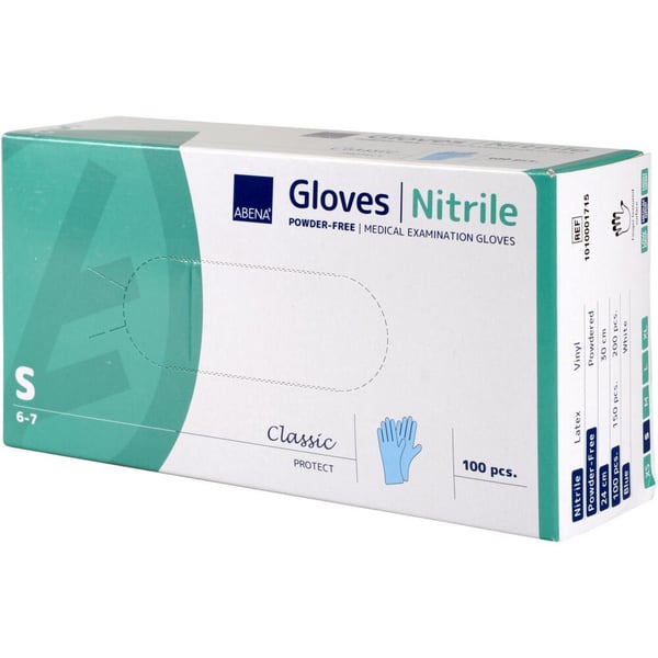 Undersøkelseshanske, ABENA Classic Protect, S, blå, nitril, pudderfri - (100 stk.)