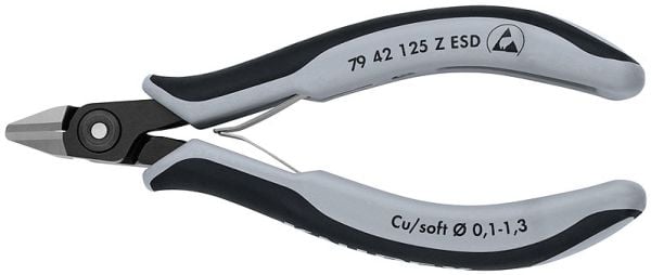 Knipex 79 42 125 Z ESD, Diagonal tang, 1,1 cm, 6,5 mm, 1,3 mm, Beskyttelse mot elektrostatisk utladning (ESD), Sort, Grå